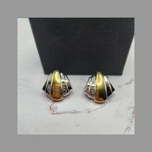 Fan Shaped Silver and Gold Earrings
